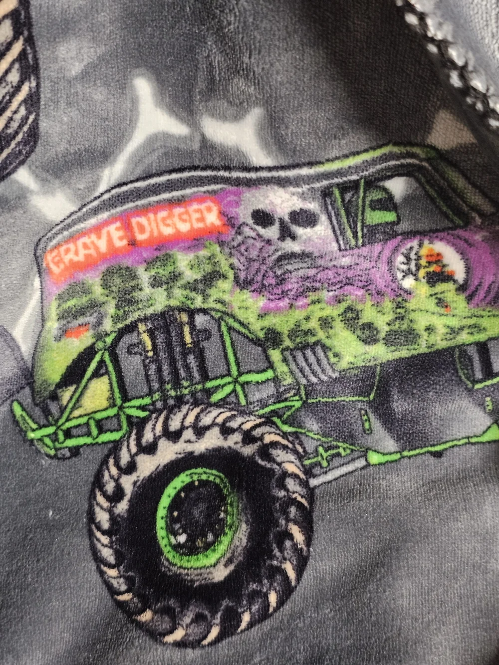 Monster Jam Reversible Plush Throw - Gray with Green & Yellow Accents Halloween